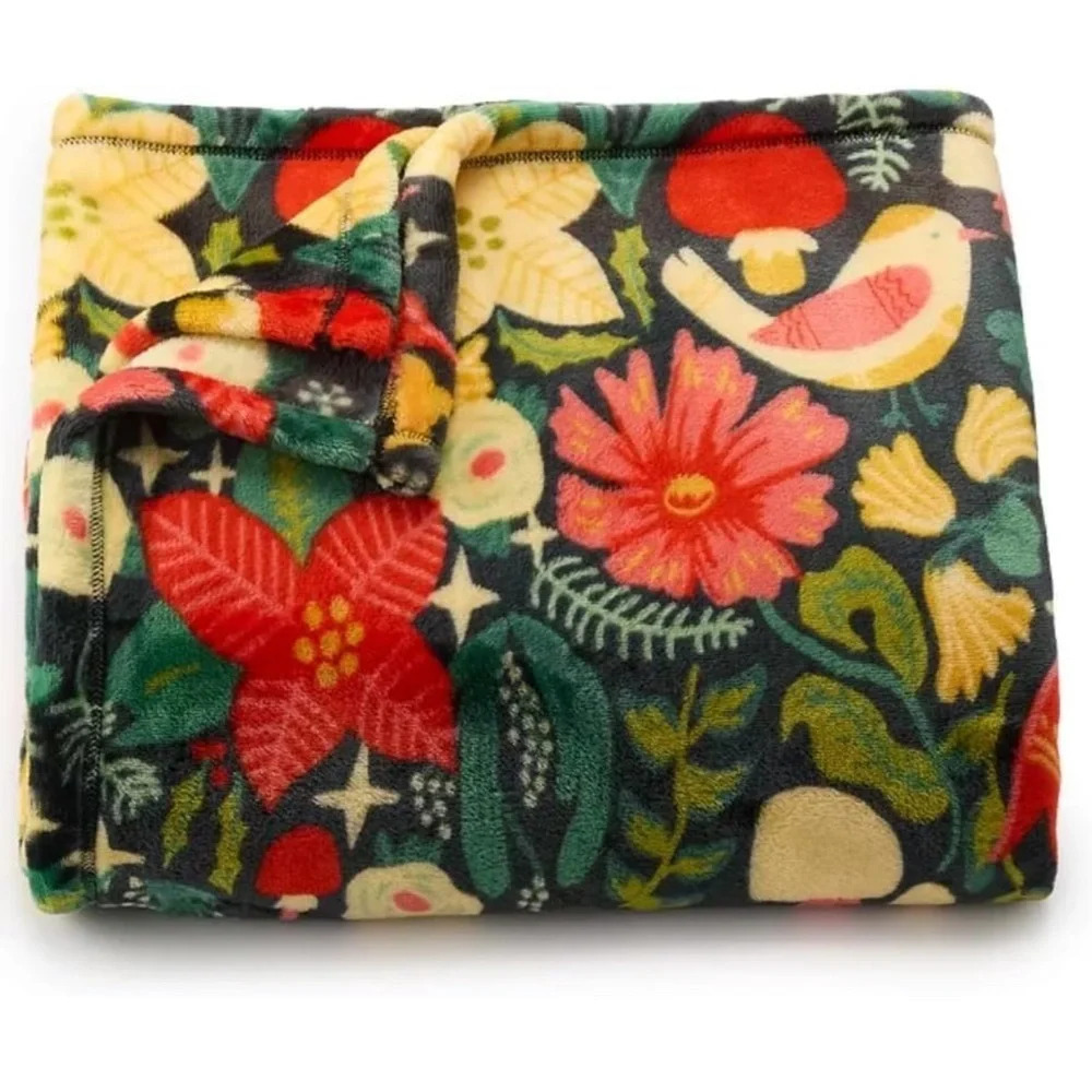 🎉HP🎉The Big One® Oversized Supersoft Plush Throw, Holiday Floral Mushroom, NWT